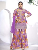 Lavender Premium Fibre Chinon Sharara Suit